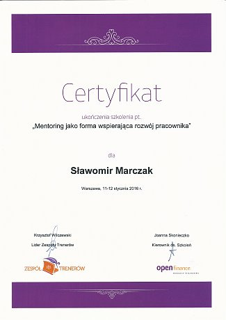 Sławomir Marczak - Certyfikat Open Finance