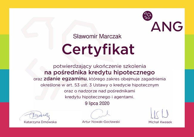 Sławomir Marzcak - Certyfikat Pośrednika Kredytu Hipotecznego